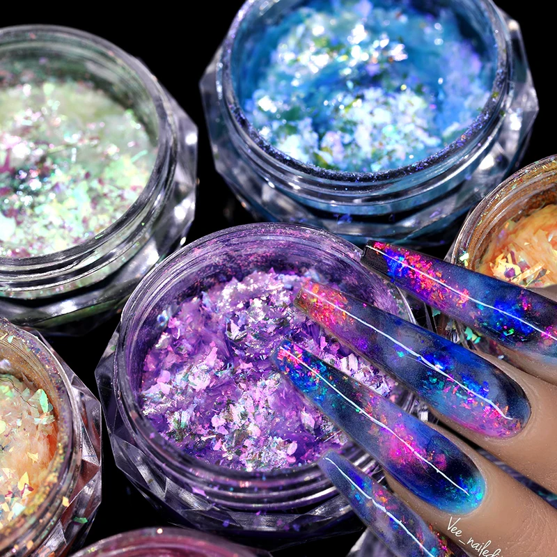 

Iridescent Nail Powders Reflective Sparkling Nail Glitter Sequins Dust Decorations For Nail Art Chrome Pigment DIY Decoration