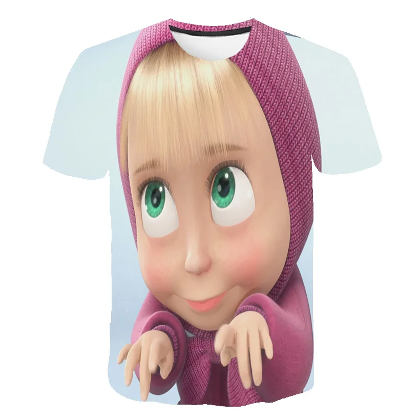 Футболка для девочек с 3D рисунком Маша и медведя Детская футболка одежда розовый