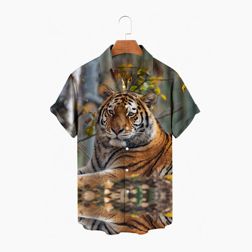 

2022 New Hawaiian Men's Short Sleeve Shirt, 3D Printed Animal Shirt, Color Printing, Casual, Fashion, Beach, Large 5XL