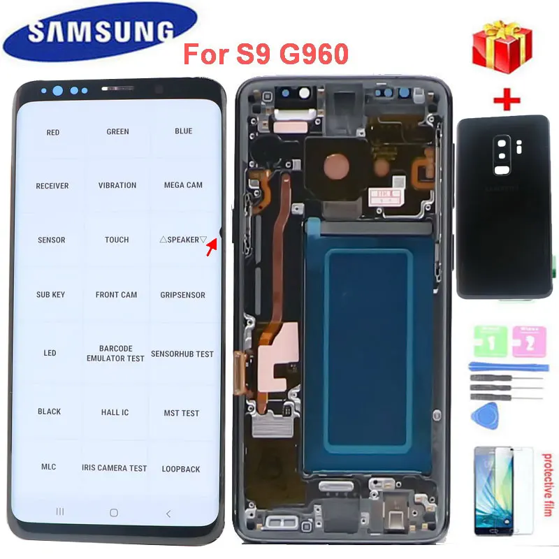 

Оригинальный ЖК-дисплей с рамкой для Samsung Galaxy S9 G960 G960F SM-G960F/DS G960FG ЖК-дисплей с цифрователем сенсорного вода и задняя крышка