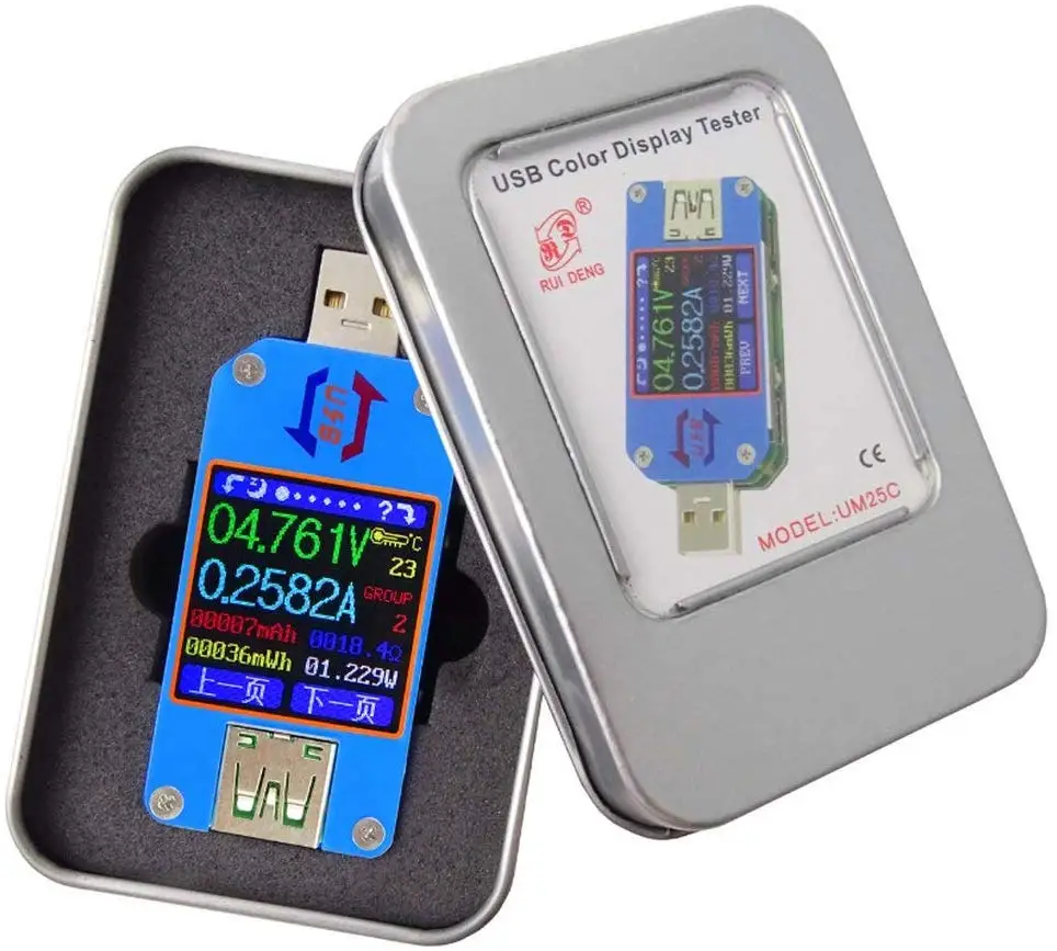 

UM25 UM25C USB-дисплей тестер 2,0 Type-C ЖК-дисплей тестер Вольтметр Амперметр Измерение напряжения инструмент для проверки сопротивления