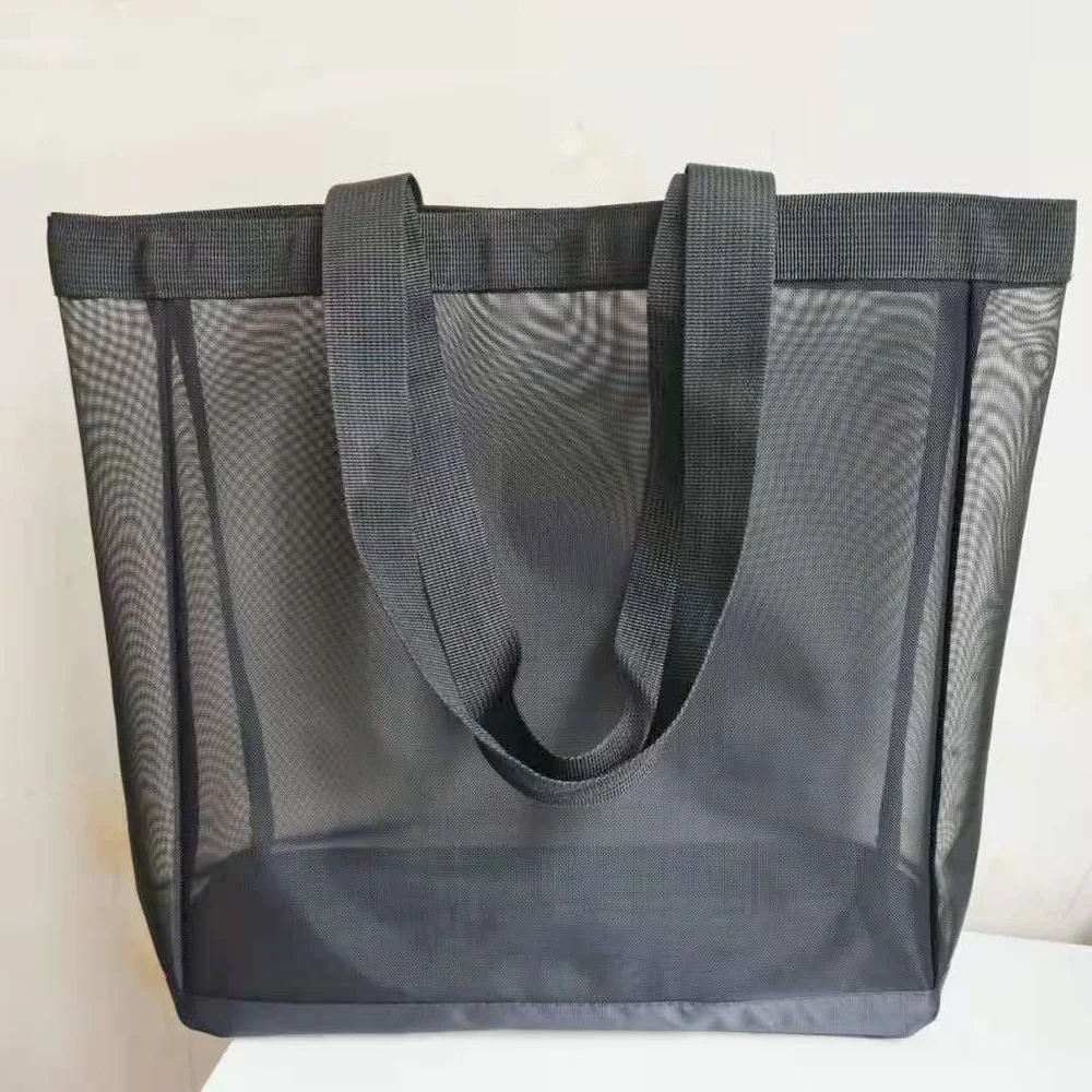 

HTB-01 big capacity black transparent grenadine women bag collapsible environment-friendly shopping bag One-shoulder beach bag