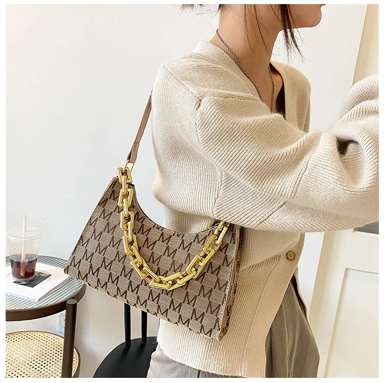 

Холщовая Сумка для подмышек с надписью для женщин 2021, однотонные сумки на плечо с цепочкой, Женская дорожная модная ручная сумка