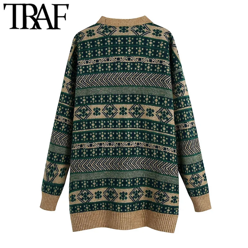 Женский жаккардовый кардиган с длинными рукавами и карманами |