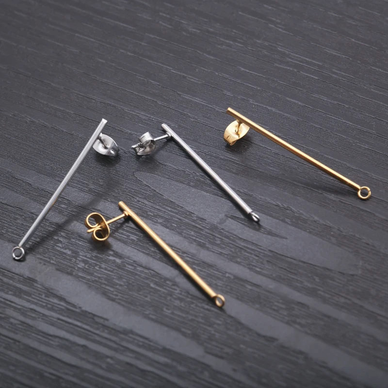 

6Pcs Stainless Steel Long Bar Shaped Stick Stud Earrings Posts Findings Connectors For Diy Earrings Jewelry Making Accessories