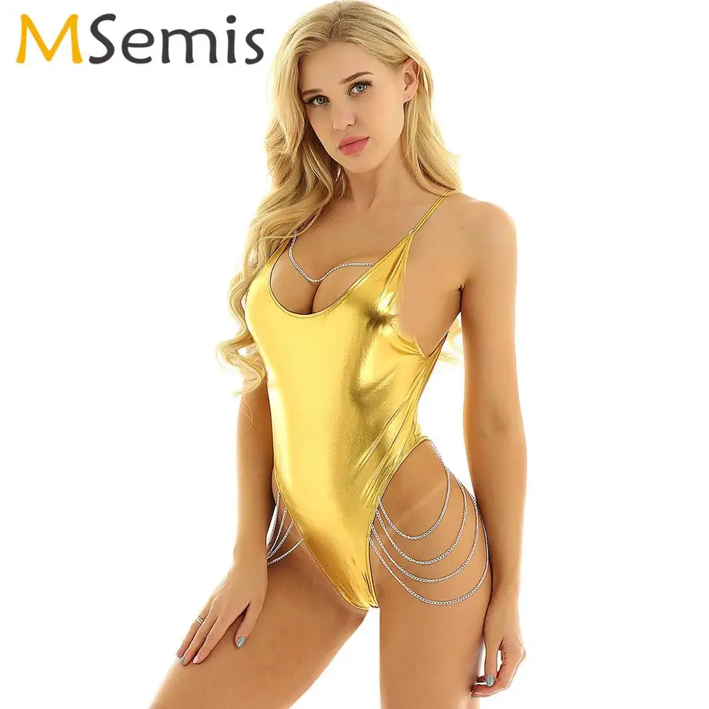 Женский комбинезон для клуба танцев на шесте Wetlook с металлическими цепочками