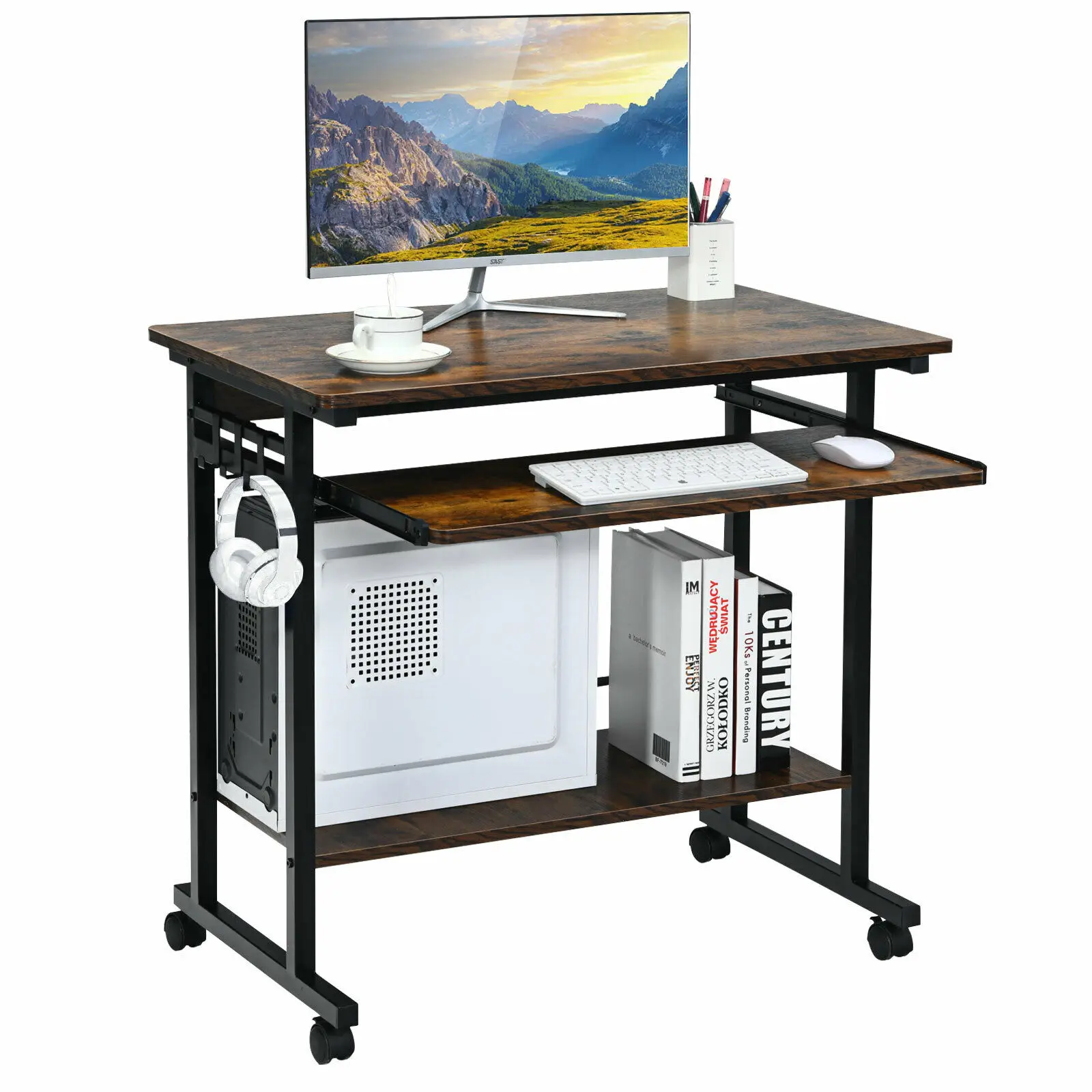 

Costway Computer Desk Rolling Laptop Cart Writing Workstation w/ Keyboard Tray CB10287CF