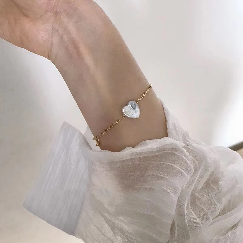 Женский браслет в форме сердца SRCOI золотистый с пресноводным жемчугом вечерние