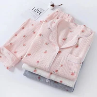 japanese style pajamas sets women autumn 100cotton gauze pyjamastwo piece set home clothes female sleepwear