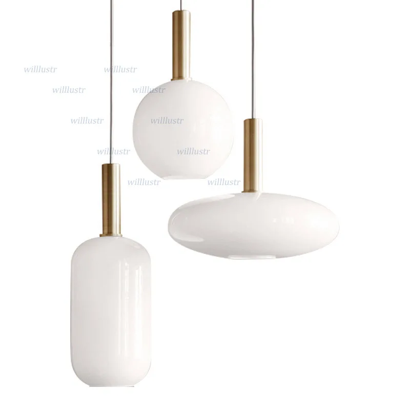 

Nordic Milk White Glass Pendant Light Round Oval Cylinder Hanging Lamp Dinning Room Hotel Restaurant Lounge Study Office Bedroom