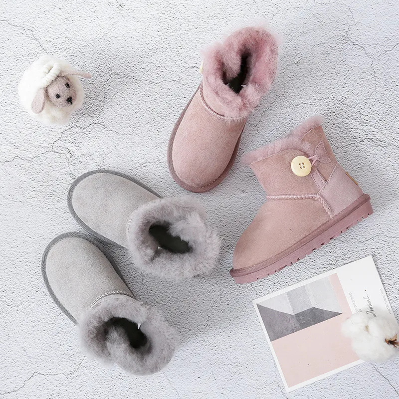 

2020 New Real Sheepskin Fur Handmade Waterproof Girls Boots Winter Fur Warm Kids Snow Boots For Girls Brand Children Shoes