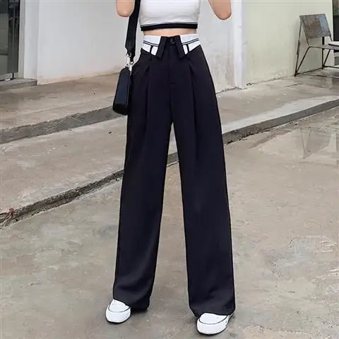 

2021 spring and summer new Korean High Waist Wide Leg Pants loose design feeling bud pants straight tube show thin drooping