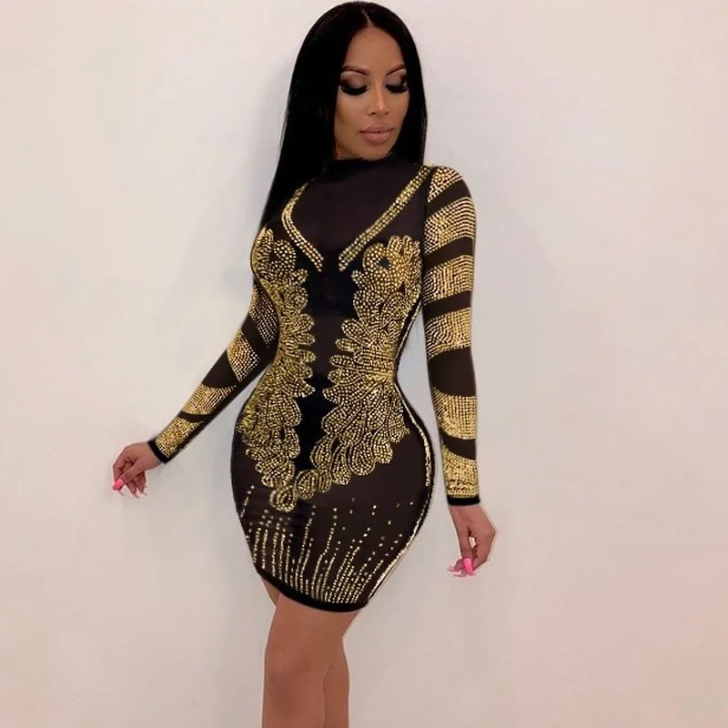 

Блестящее облегающее платье стразы, женское элегантное прозрачное сексуальное Сетчатое платье для ночного клуба, бандажные вечерние плать...
