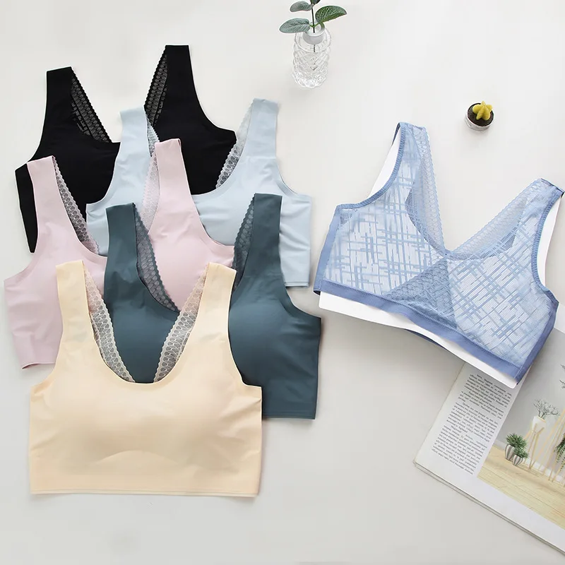 

New Women Sports Bra Lace No Steel Ring Yoga Latex Chest Pad Wrap Chest Running Underwear Ladies Beauty Back Tube Top Vest H53
