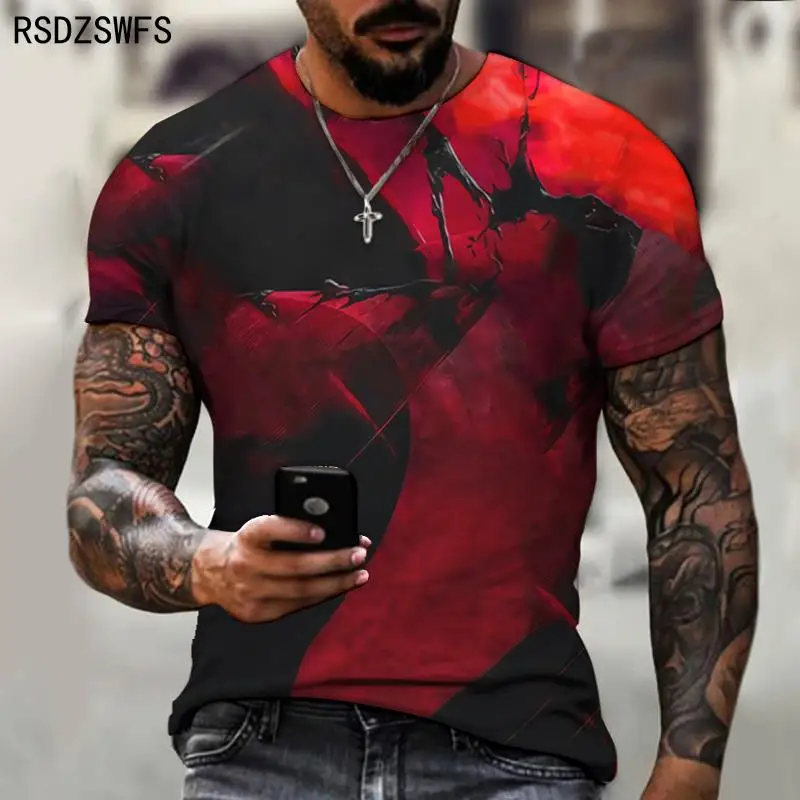 Футболка мужская с мозаичным рисунком Модный повседневный топ коротким рукавом