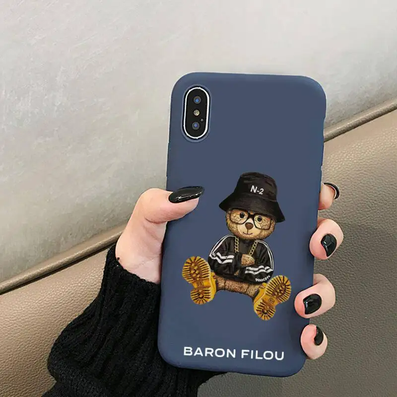 Cute BEAR Design Barons Phone Case for iPhone 12 mini 11 Pro XS MAX X XR 7 8 6 Plus Candy Color blue Soft Silicone Cover | Мобильные