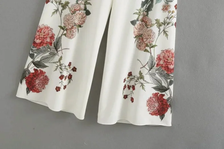 

Spring 2019 New Women's Wear chinese national style Pantalones Flower Printing Leisure wide Pants and Trousers