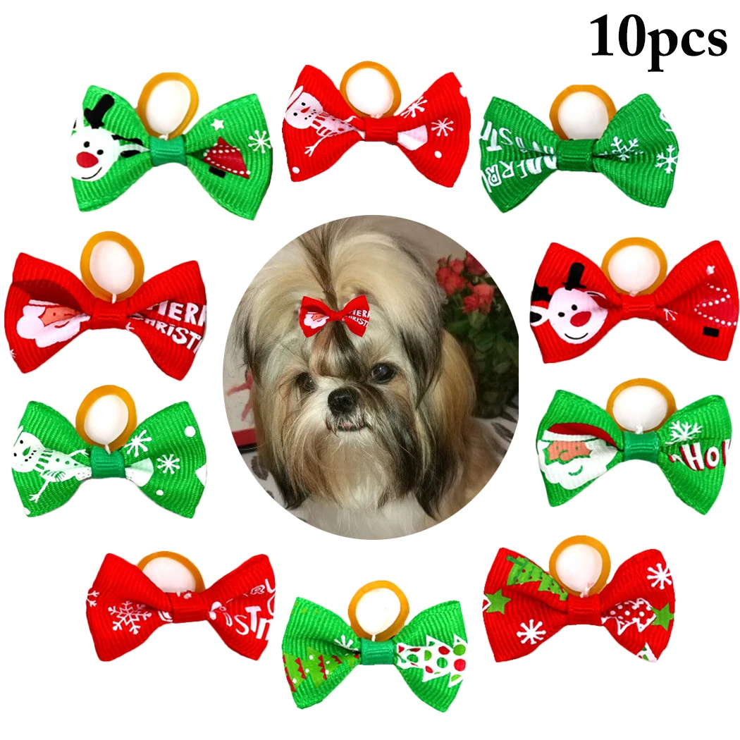 10 шт. рождественские собачьи бантики смешанные банты для кошек и собак маленькие