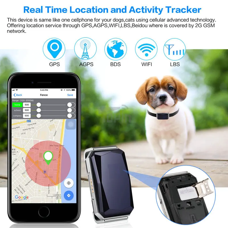New Arrival IP67 Waterproof Pet Collar GSM AGPS Wifi LBS Mini Light GPS Tracker for Pets Dogs Cats Cattle Sheep Tracking Locator enlarge