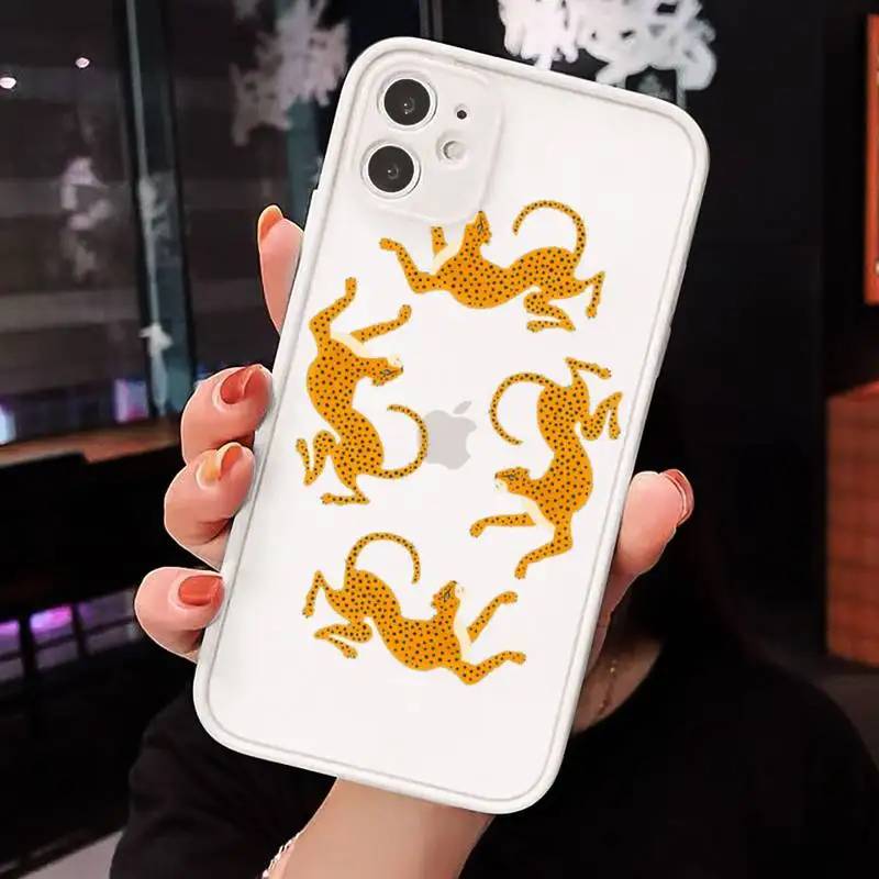 

Cartoon toned animal leopard Phone Case Clear matte transparent For white iPhone 7 8 x xs xr 11 12 pro plus max mini Funda