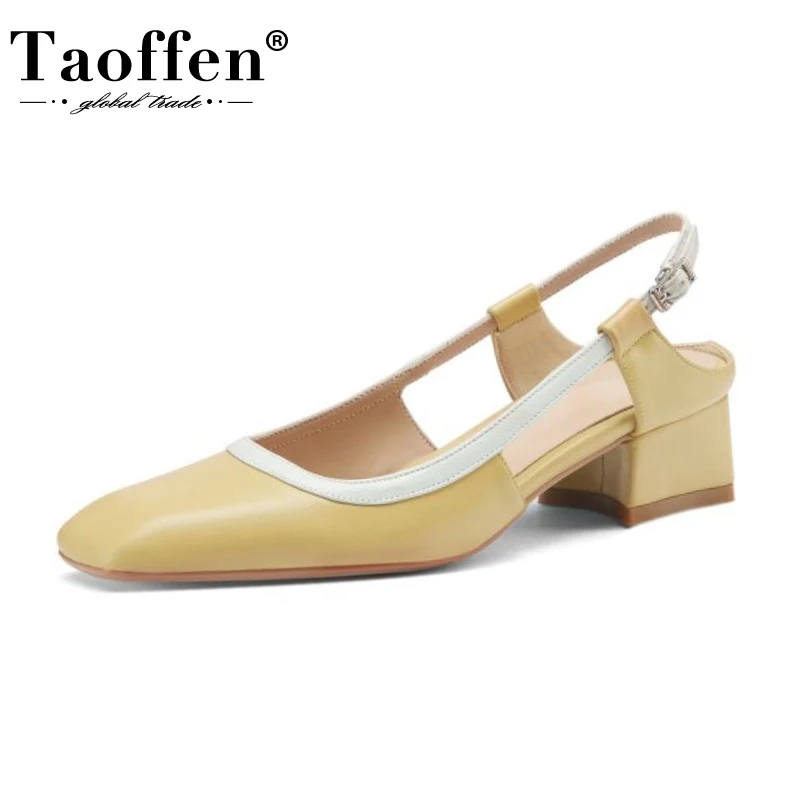 

Taoffen/женские босоножки из натуральной кожи; Летние туфли на высоком каблуке с ремешком и пряжкой; Женская Офисная повседневная обувь с квадр...