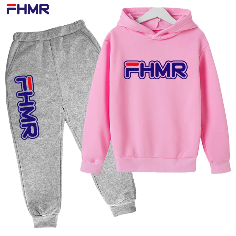 

Children 2021 New Spring Hooded boy and girl Print Casual Hoody FHMR Brand Clothing Printed Kids Cool Sports Hoodie Pants Suit