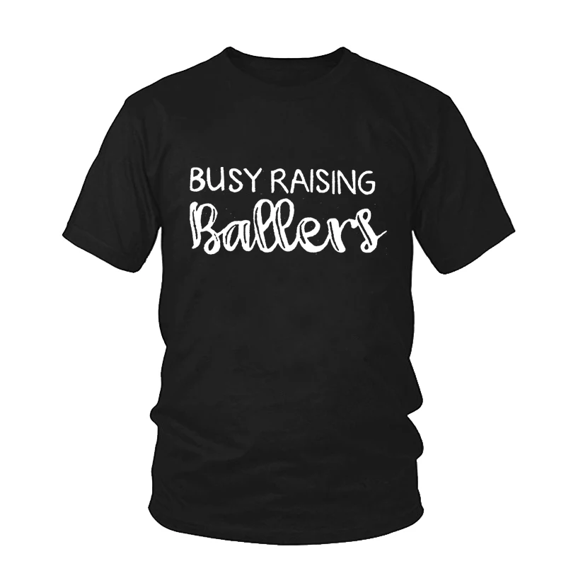 

Casual Female Mother's Day Gift Tee Gray Women T-Shirts Short Sleeves Busy Raising Ballers Baseball Mom Printed T Shirt Cute