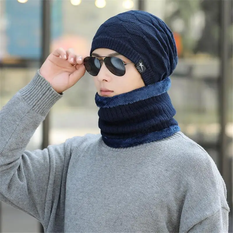 Мужские и женские зимние шапки Мягкая шерстяная Толстая вязаная шапка шарф