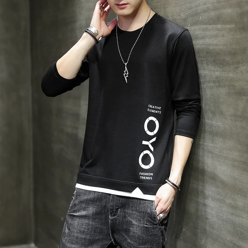 

WE13 T-shirt men's autumn and winter New ins fashion printing casual round neck cotton T-shirt all-match clothes