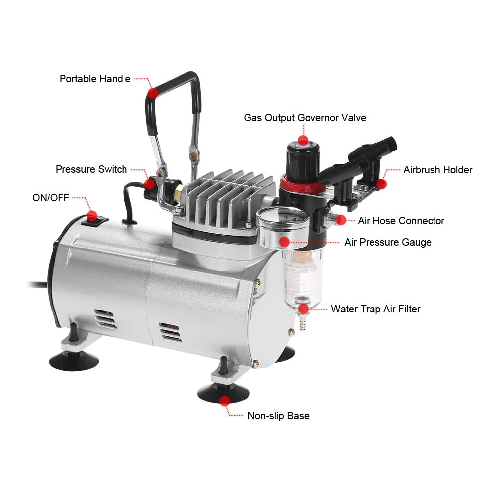 

KKmoon AC-18 Airbrush Kit Air Compressor Dual-Action Hobby Spray Gun Air Brush Set Nail Art Paint Sprayer with Cleaning Brush