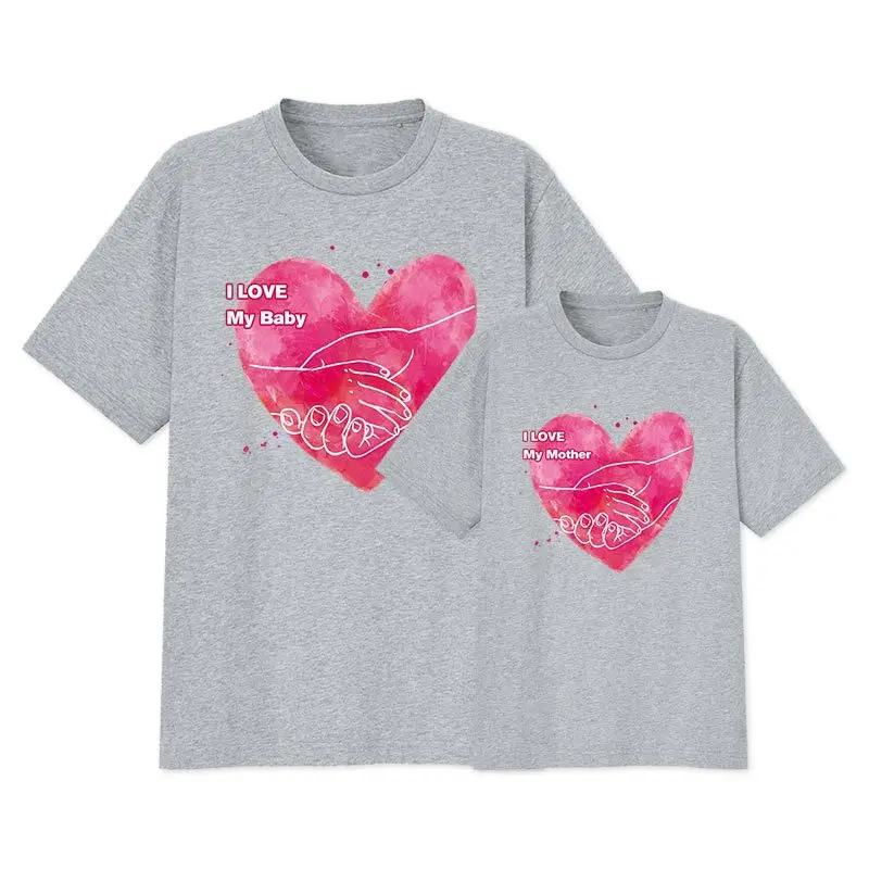 

1pc Fashion Print Family Matching T-shirt Short Sleeve Family Look T-shirts Mother And Daughter Clothes Pink Love Cartoon Top
