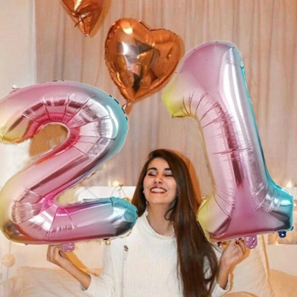

40 Inch Rainbow Gradient Number 0-9 Foil Digital Balloons For Birthday Party Decoration Kids Foil Balloon