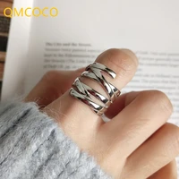 qmcoco simple style silver color party rings for women couples vintage creative multi layer weaving finger jewelry gifts