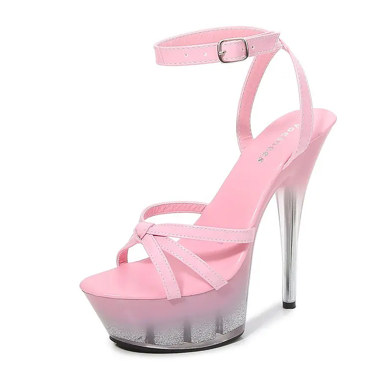 

Stripper High Heels Sandals For Women Catwalk Artifact Model Fine With Transparent Platform 15cm Ultra-High-Heel Shoes Female