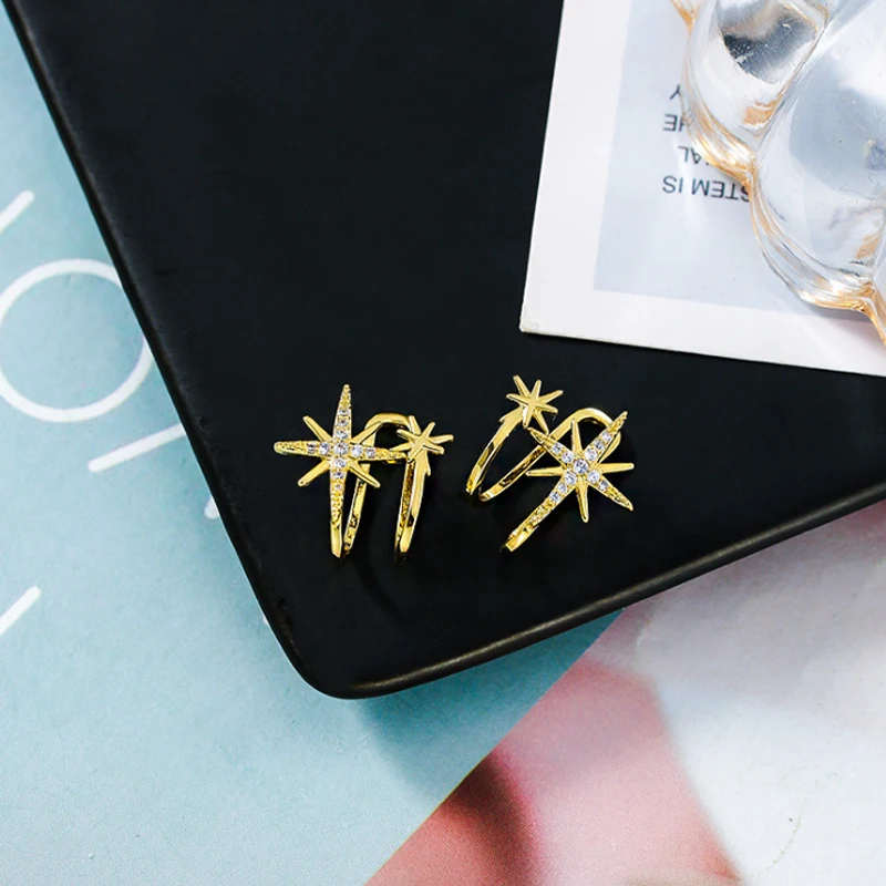 SIPENGJEL модные циркониевые поддельные серьги хрящи золотые каффы без пирсинга