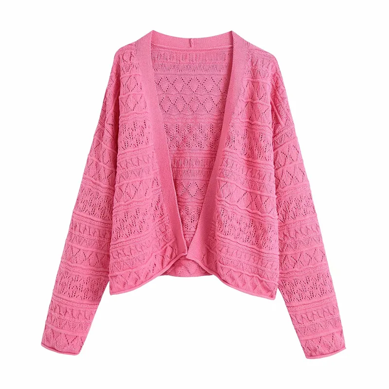 

ZA 2021 summer new women's clothing versatile casual fashion sweet pink texture knitted coat summer cardigan sweater