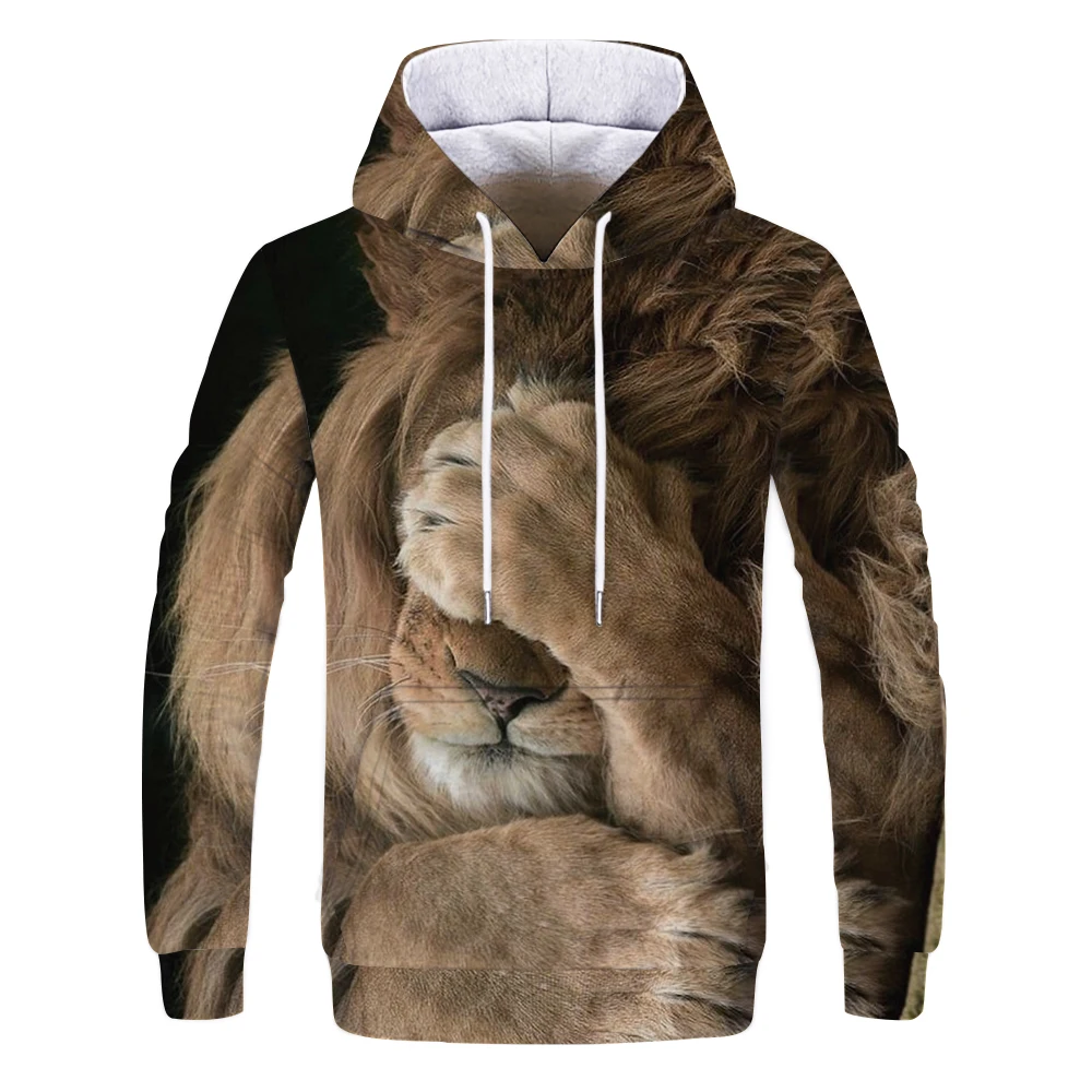 

Men's autumn and winter casual 3D hoodie with lion and tiger theme pattern, comfortable and warm clothes, loose oversized size