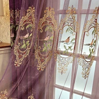 european and american luxury bird hollow embroidery curtains noble and elegant purple chenille drapes for living room bedroom