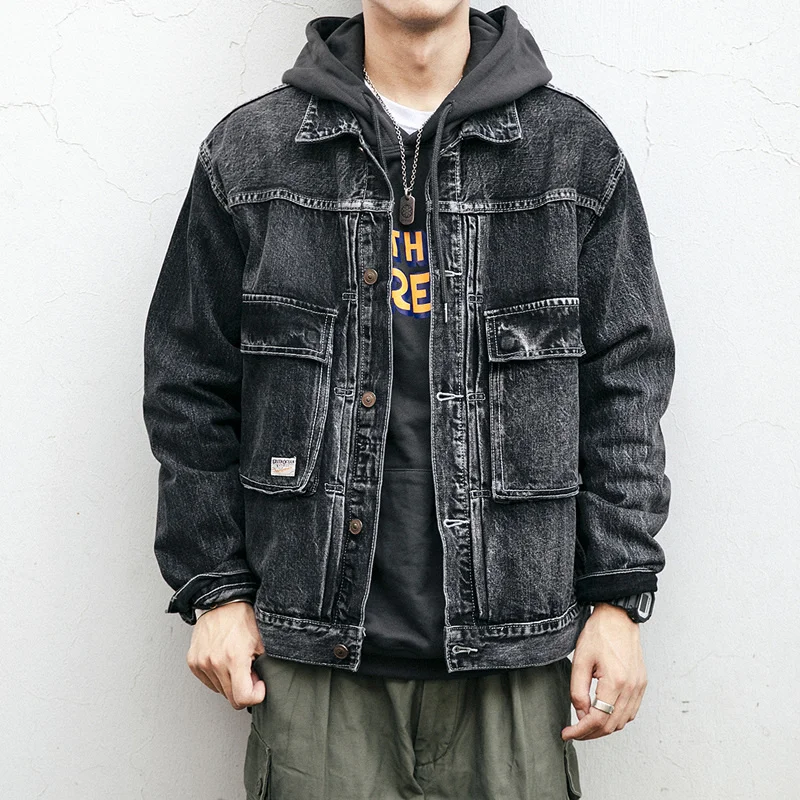 Мужская джинсовая куртка с лацканами Корейская повседневная одежда изношенная