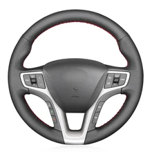 Black PU Faux Leather DIY Hand-stitched Car Steering Wheel Cover for Hyundai I40 2011-2019