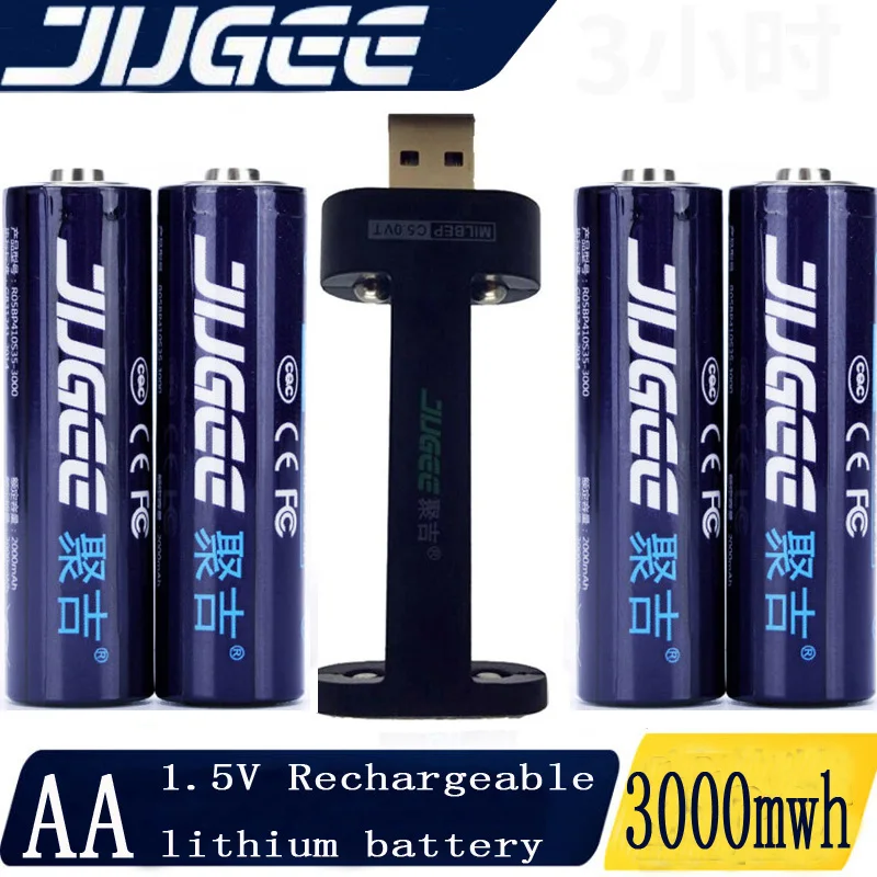 Jugee 4 шт. 1 5 в 2000 мАч литиевый AA usb Перезаряжаемый МВт/ч литий полимерный ионный