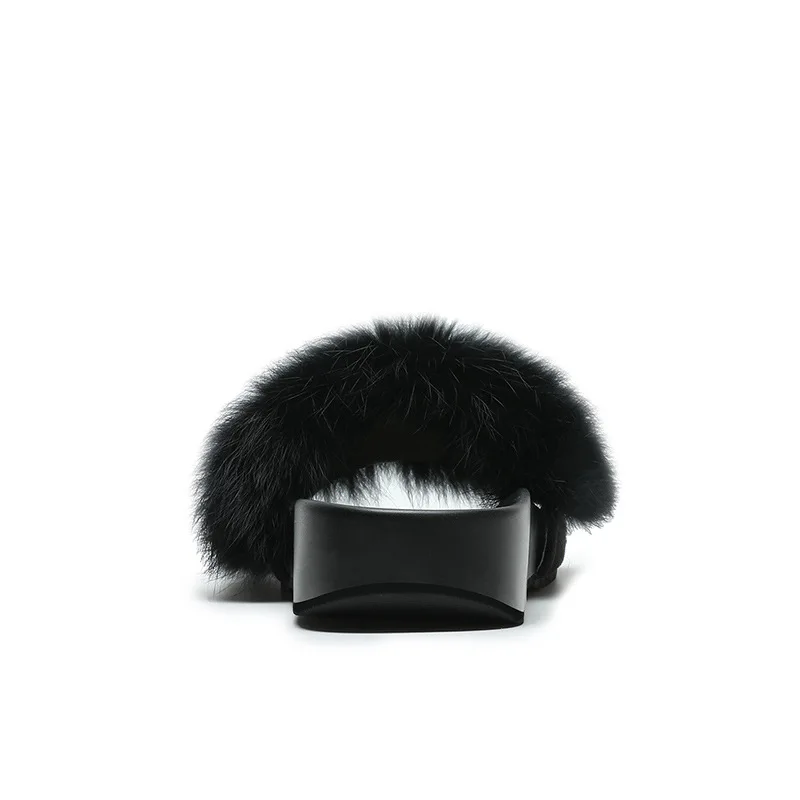 

Fur Shoes Slippers Flat Summer Clogs Woman Slides Big Size Platform Fashion Plush Beach Luxury Rubber PU Fabric Basic House Slip