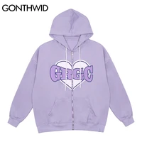 gonthwid hip hop zip up hooded sweatshirt jacket harajuku heart print zipper hoodie coat 2021 mens cotton autumn purple pink
