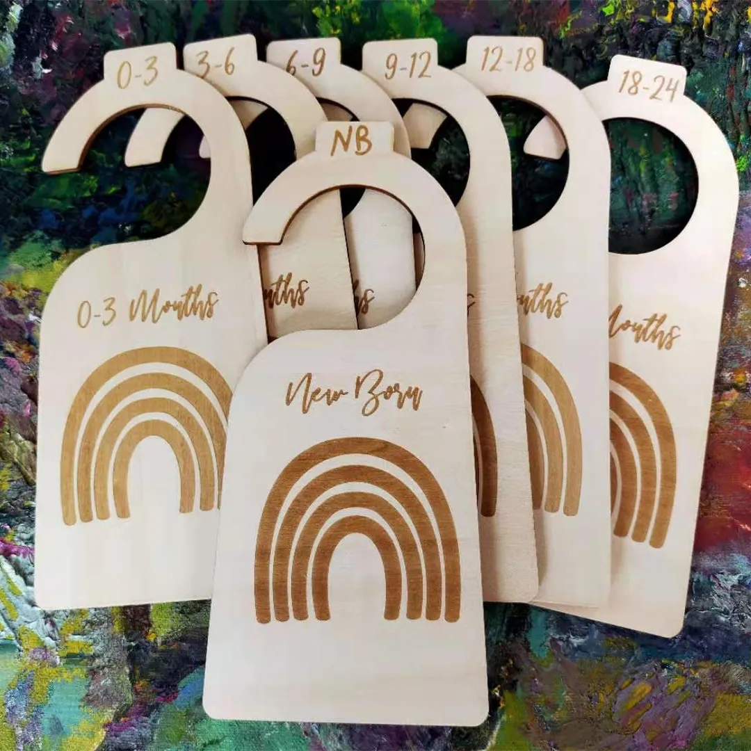 

Hot Sale 7pcs Nursery Infant Wardrobe Divider Rainbow Baby Closet Divider 7.09x3.15 inch Wooden Divider