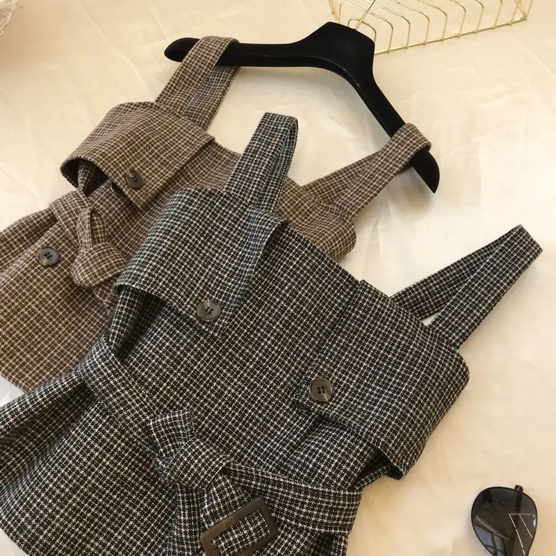 INS темпераментный Зимний однобортный короткий клетчатый жилет в стиле ретро