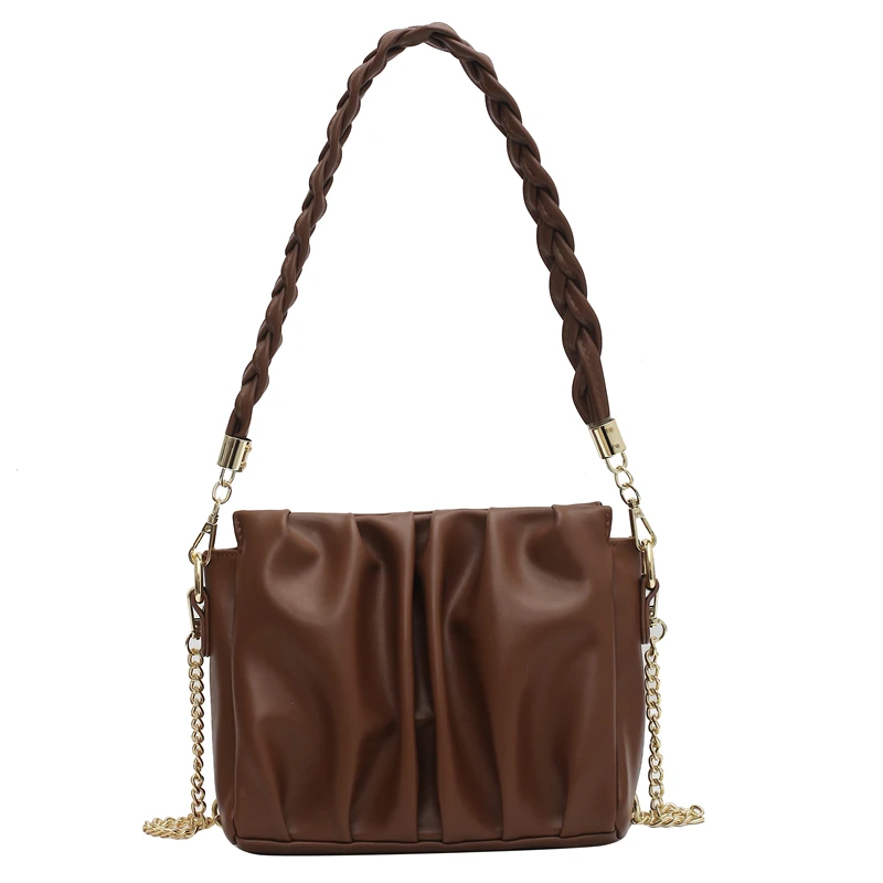 

Folds Design Small PU Leather Bags for Women 2021 Braided Shoulder Strap Crossbody Shoulder Handbags Travel Chain Hand Bag