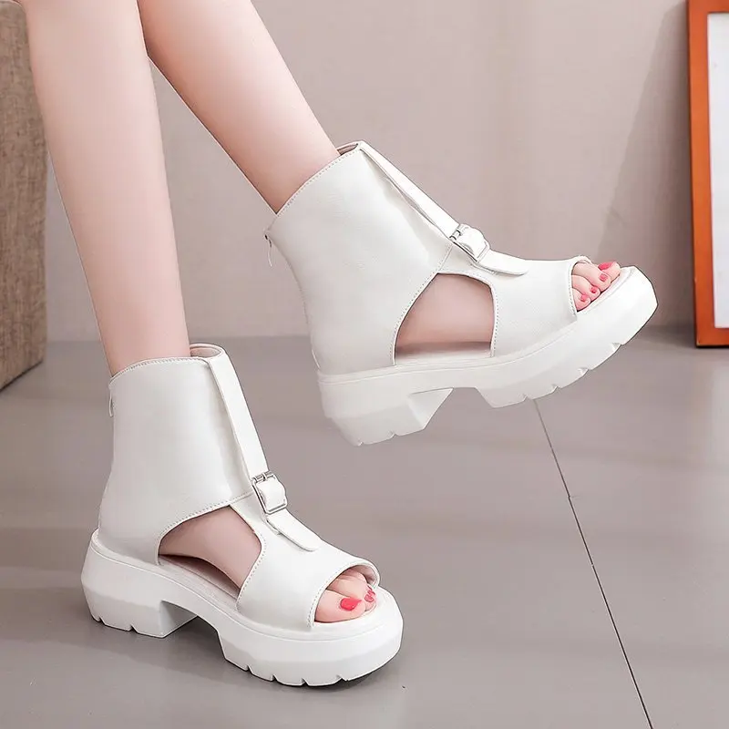 

Босоножки женские черные, белые, на платформе, с открытым носком, с закрытой пяткой, летние, в римском стиле, на толстой подошве, 2021