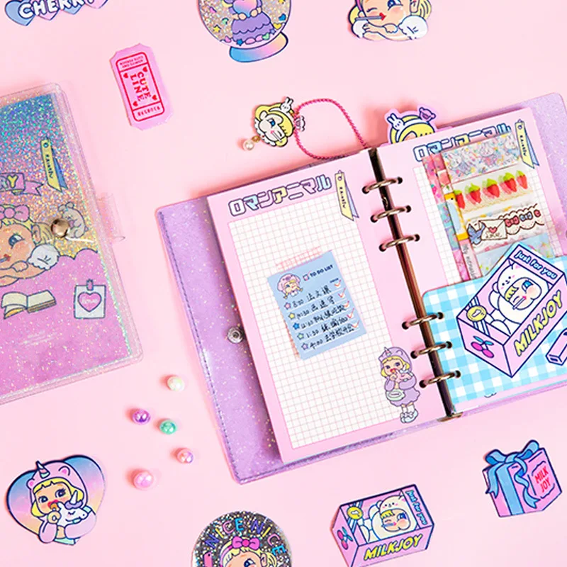 A6 Spiral Notebook Planner Organizer Dividers Agenda Weekly Personal Travel Diary Journal Laser Transparent Rainbow Note Books |