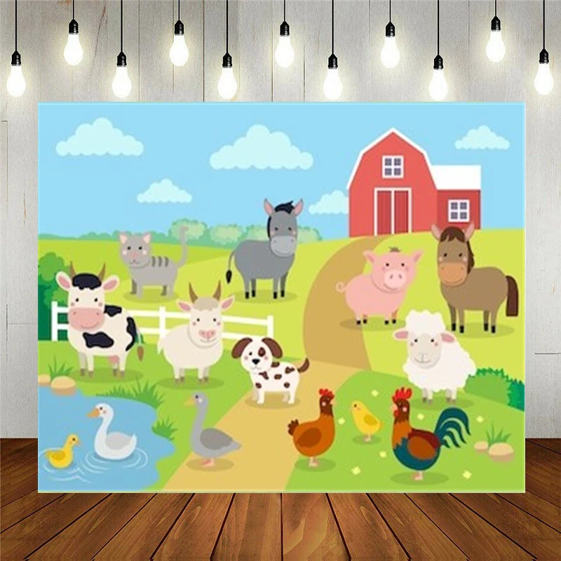

Реквизит для фотостудии Nitree, Виниловый фон для фотосъемки, мультяшная ферма, животные, корова, собаки, свинки, овца, украшение для детского д...