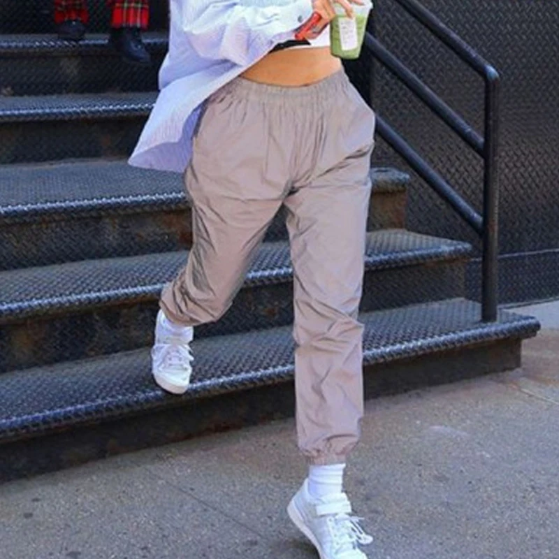 

Леггинсы женские, весна-осень 2021, со светоотражающими укороченными штанинами, с высокой талией, в европейском и американском стиле, #014